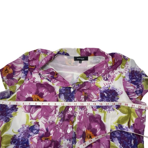 Jones Wear 16 Floral Blouse Short Sleeve Collared Poly Lined Spring Easter - Picture 7 of 8